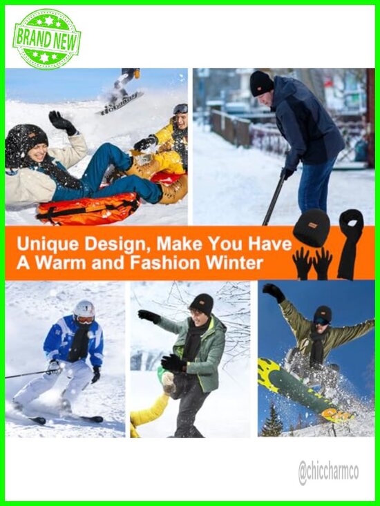 Winter Beanie Hat Scarf Touchscreen Gloves Set, Knitted Fleece Lined Thermal Set main image 6